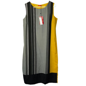 W for Women Black Yellow Grey Printed Sleeveless A-Line Dress